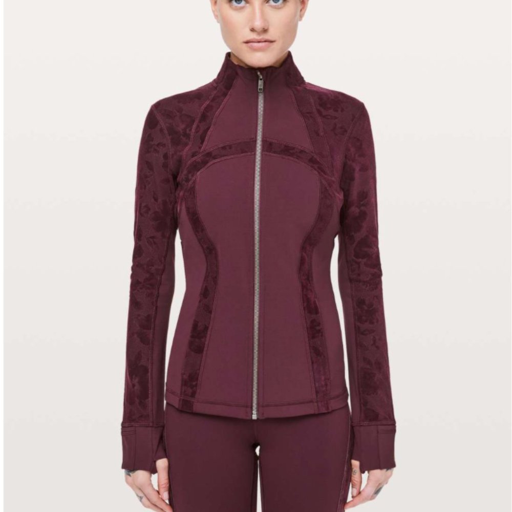 Lululemon Define Jacket Velvet Maroon Red Floral Flocked Dark Adobe Size 4